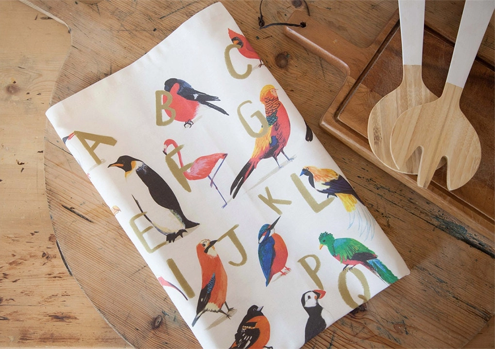 Avian Alphabet Bird Cotten Tea Towel