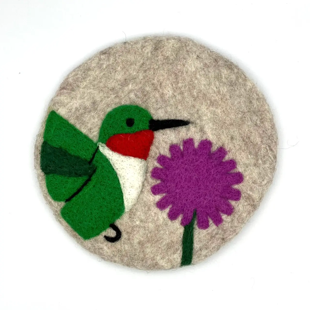 Ruby-Throated Hummingbird Round Felted Trivet