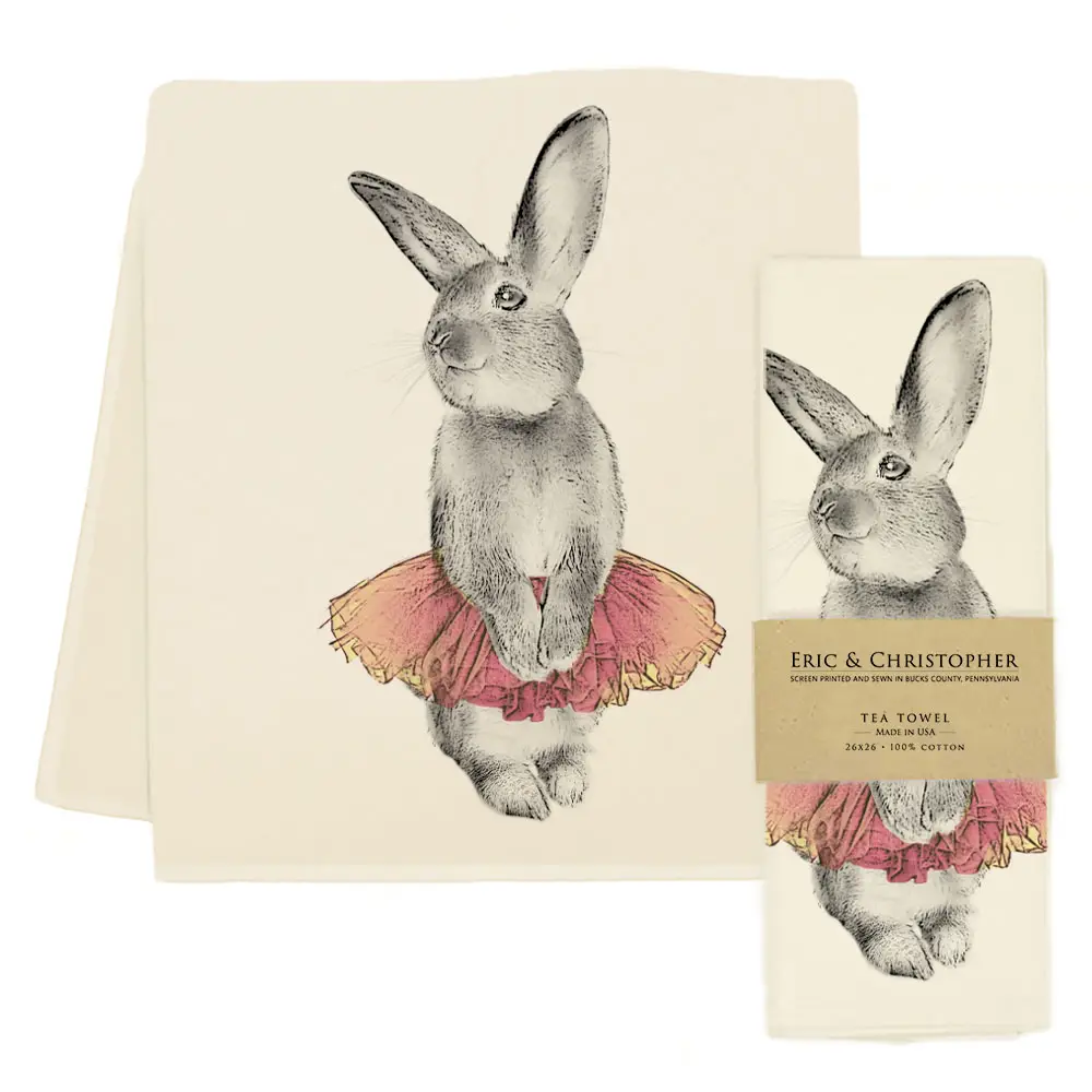 Bunny Tutu Tea Towel Pink
