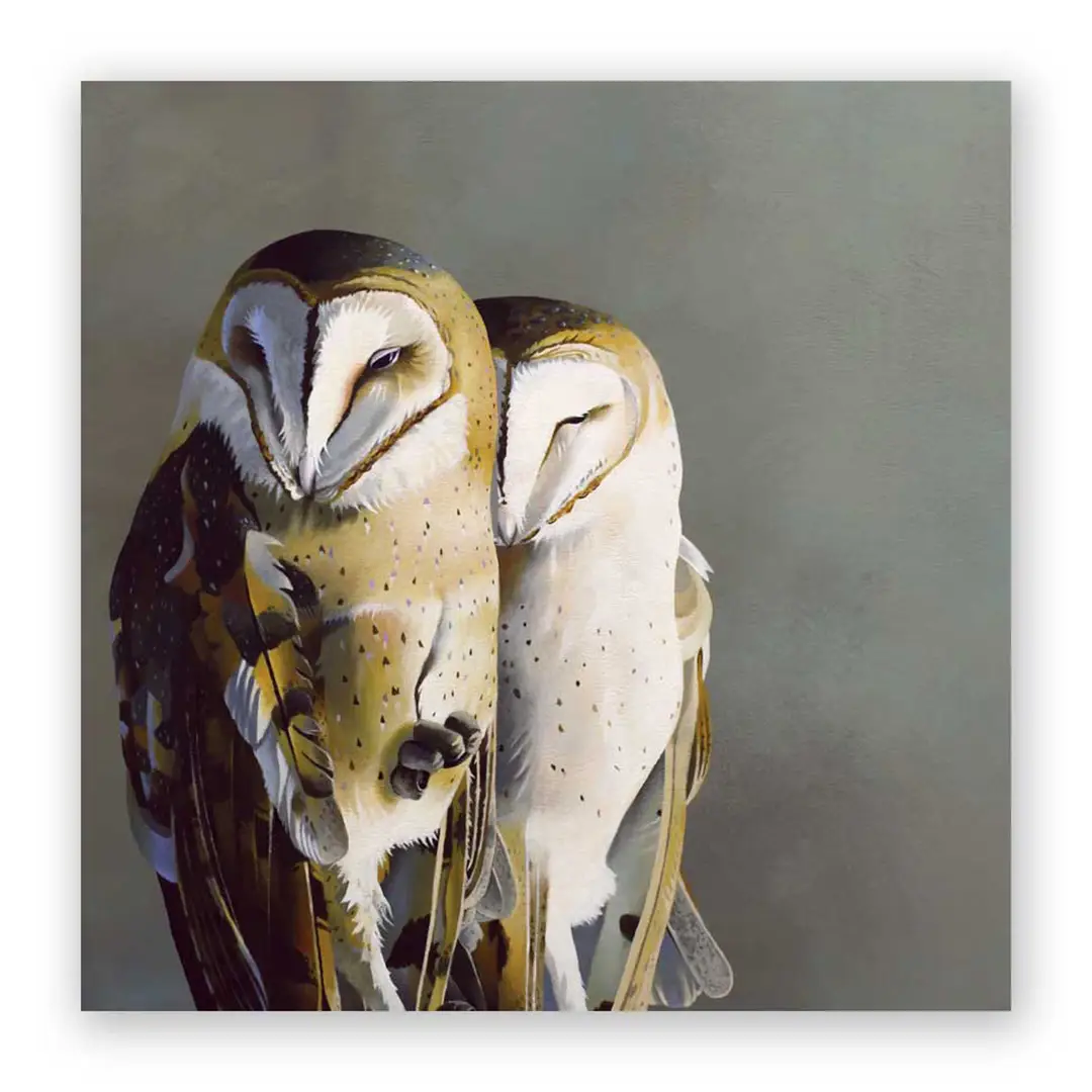 Barn Owl Pair Wood Wall Art
