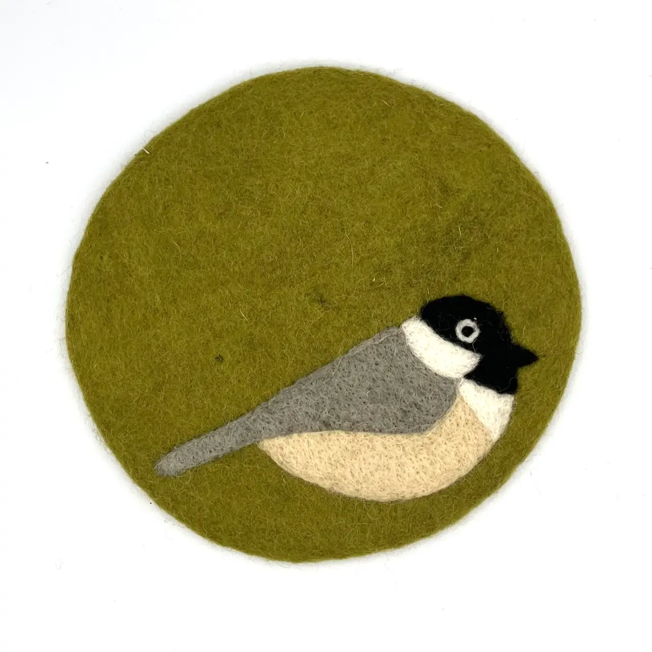 Black-Capped Chickadee Round Felted Trivet