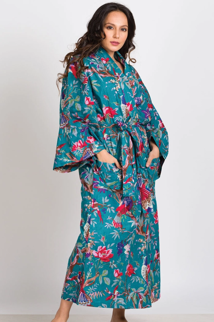 Kimono Robe - Teal & Rose