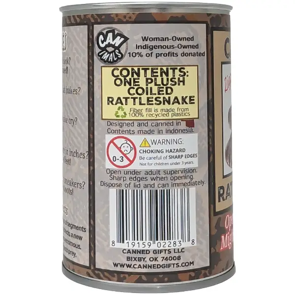 Canned Ziggy the Rattlesnake Stuffed Animal