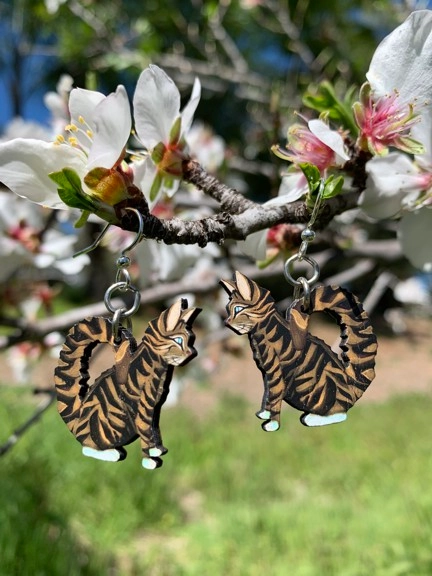 Tabby Cat Wooden Earrings
