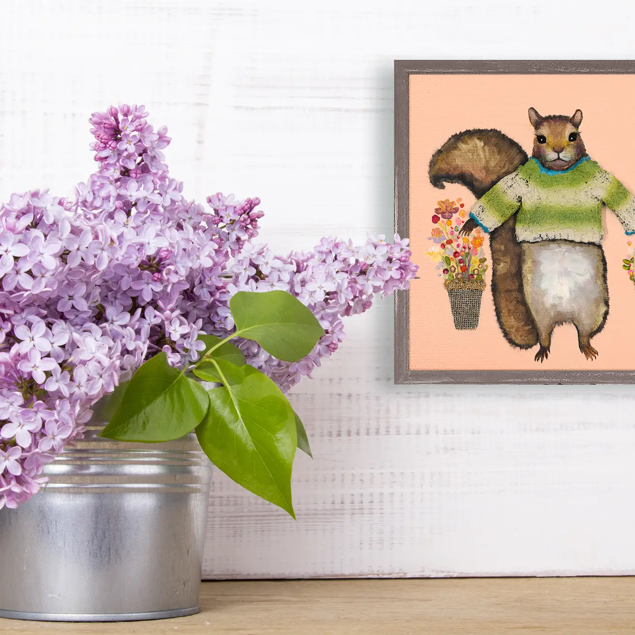 Squirrel in Green Sweater Mini Canvas