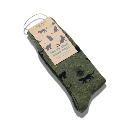 Socks That Save Cats - Green with Black Cats