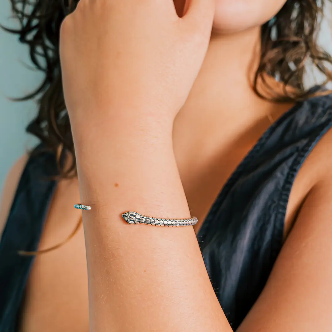 Silver Open Snake Bangle Bracelet