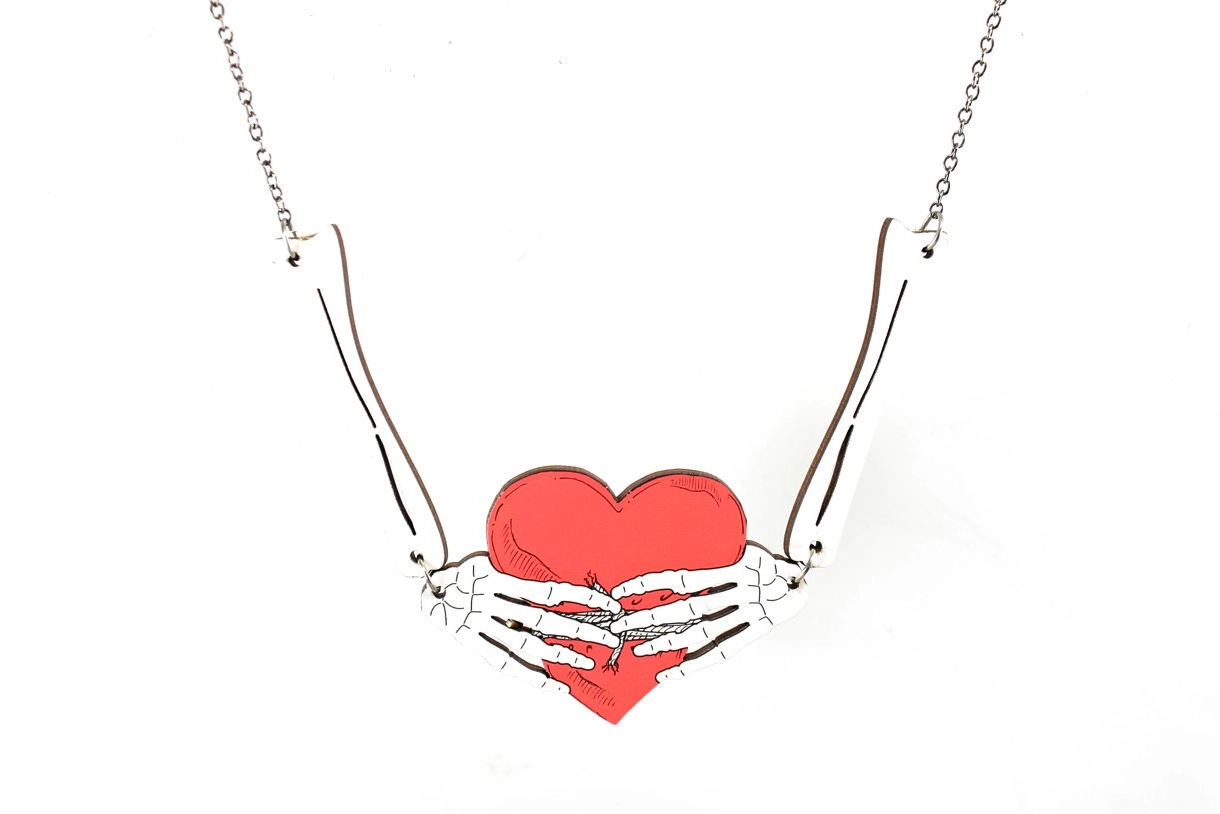 Bone Heart Wood Necklace