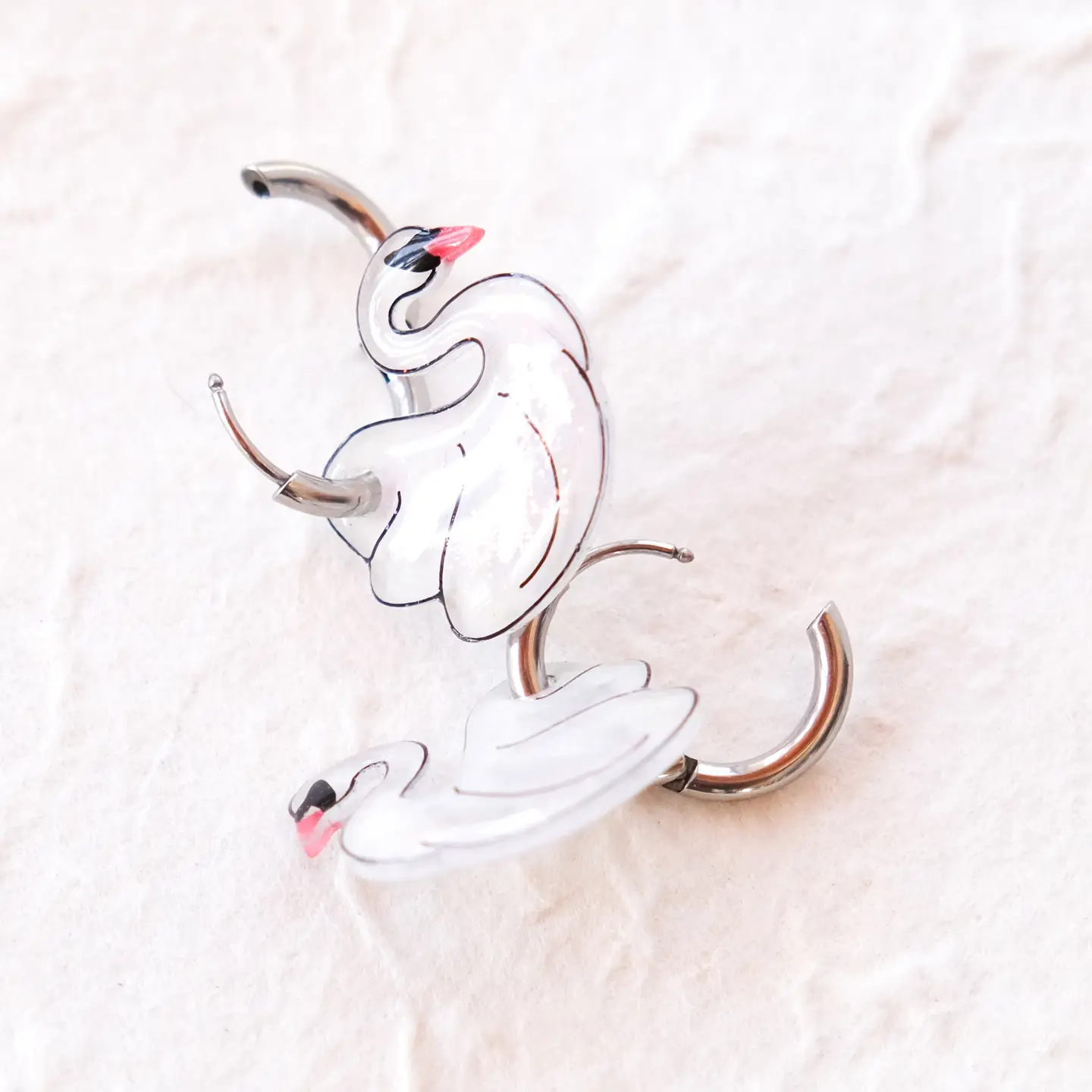 White Swan Elegant Silver Huggie Hoop Earrings