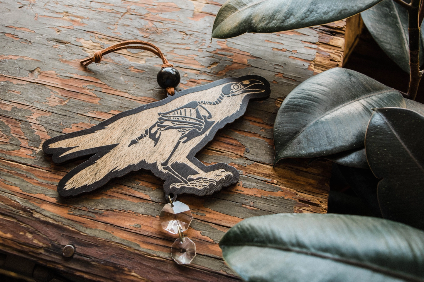Raven Skeleton Wooden Suncatcher