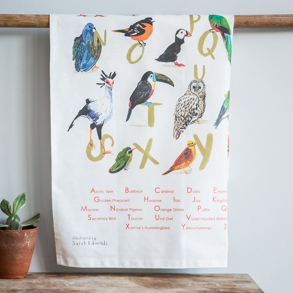 Avian Alphabet Bird Cotten Tea Towel
