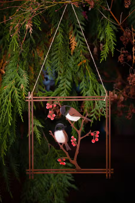 Chickadees & Berries Square Wall Art
