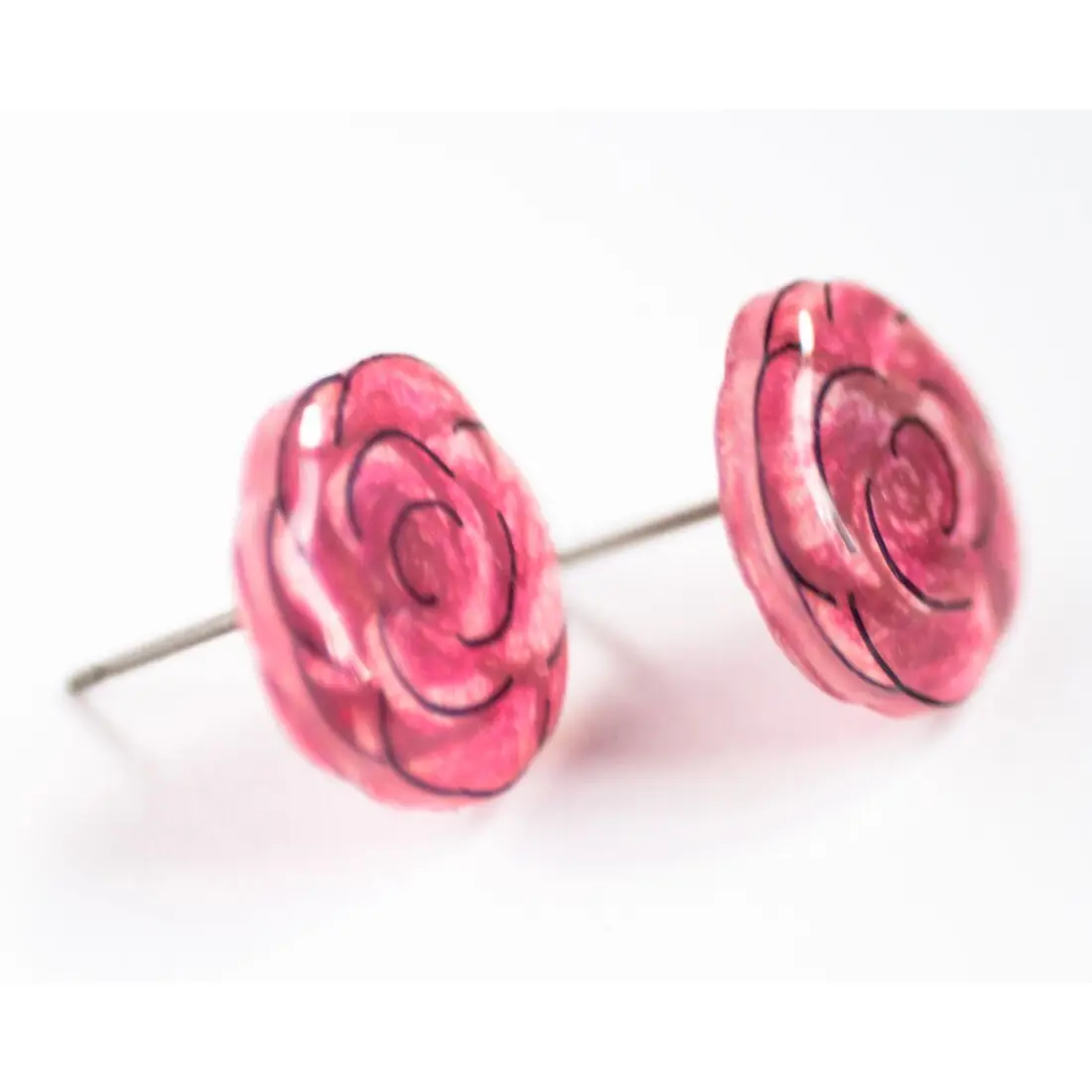Pink Rose Stud Earrings