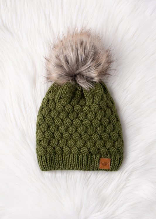Olive Knit Pom Hat