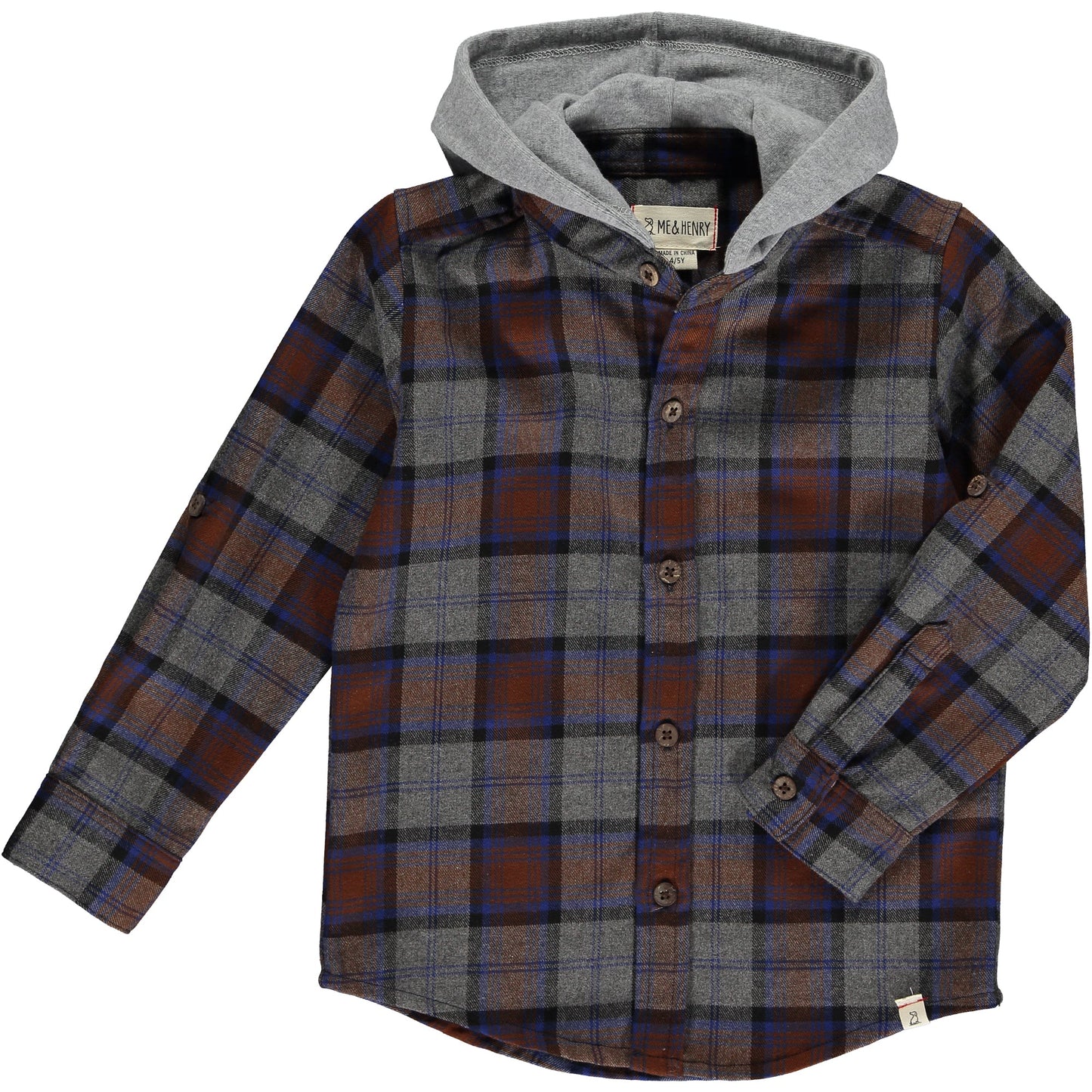 Erin Men’s Plaid Hoodie: Brown/Grey/Blue