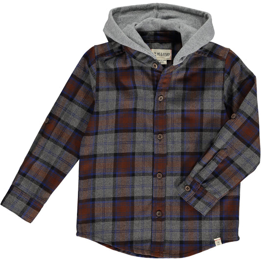 Erin Men’s Plaid Hoodie: Brown/Grey/Blue