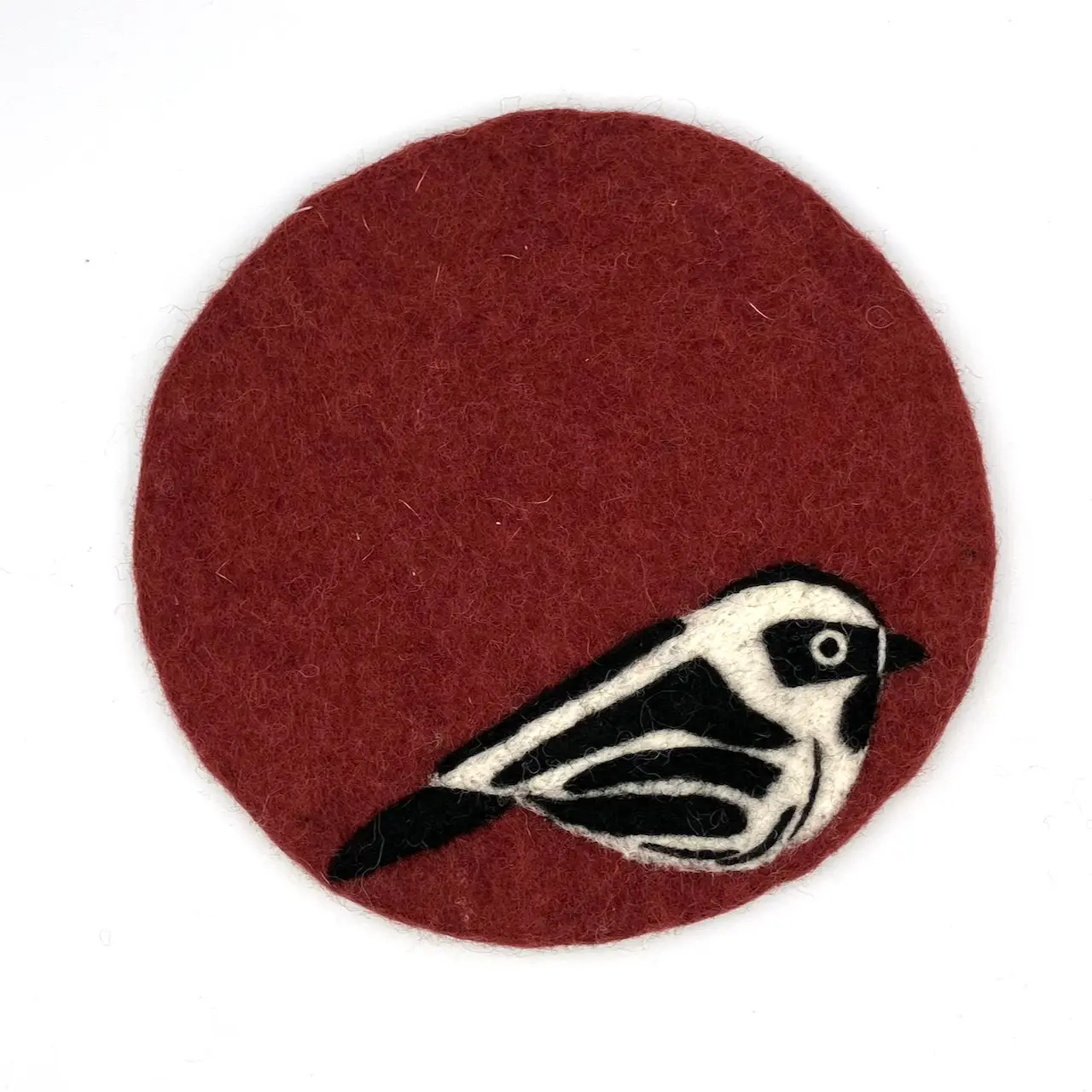 Black + White Warbler Round Felted Trivet