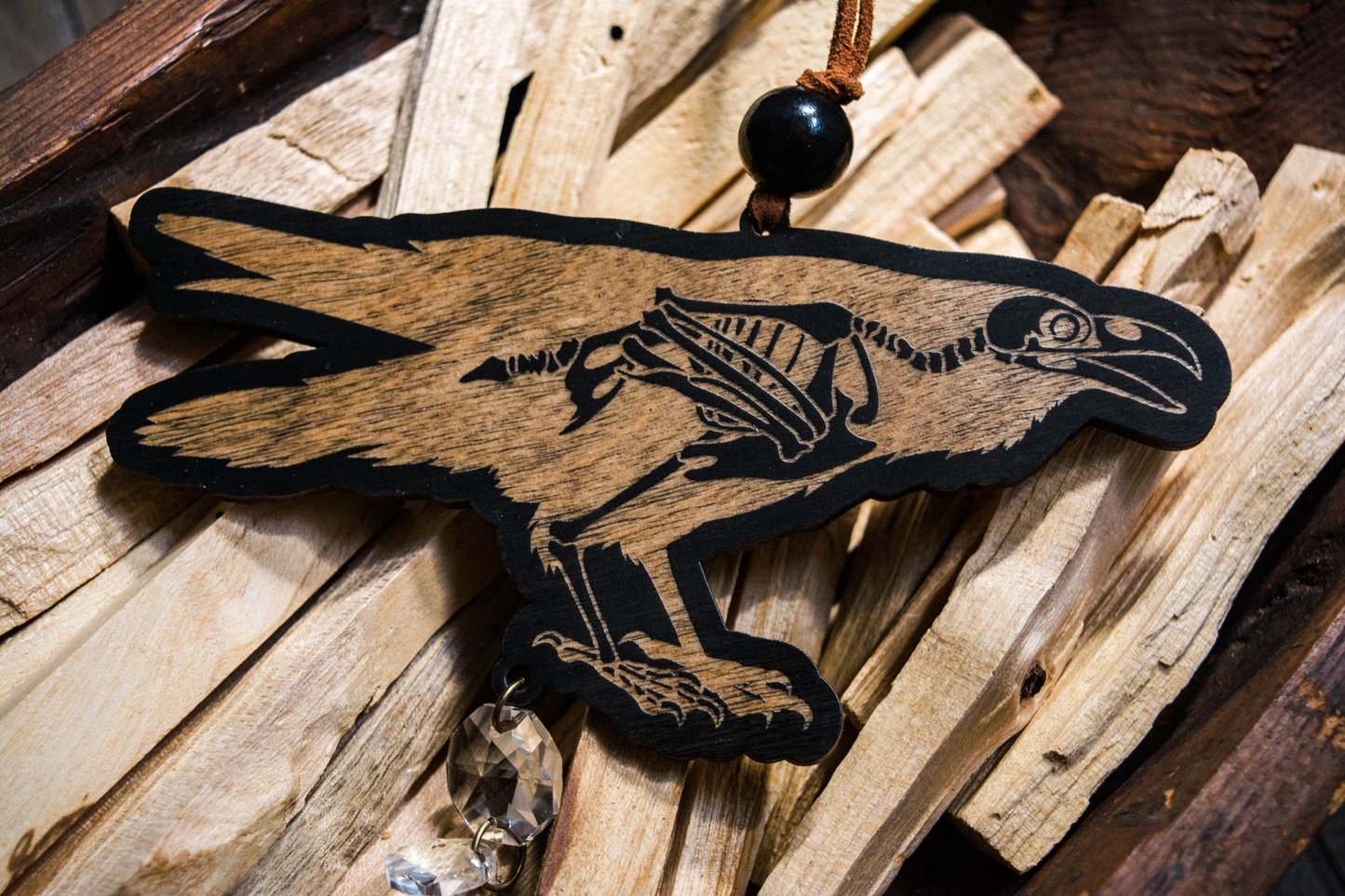 Raven Skeleton Wooden Suncatcher