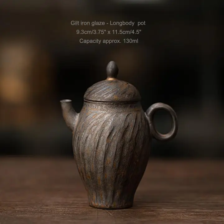 Ceramic Long Body Teapot Gilded Accents