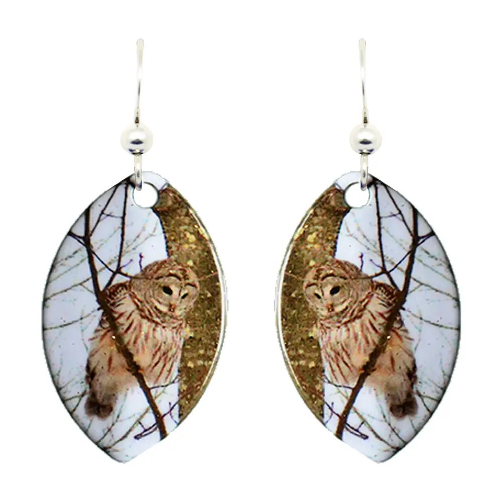 Barred Owl Leaf Earrings