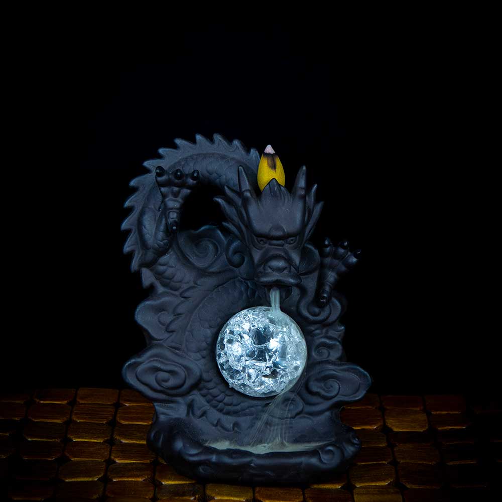 Backflow Incense Burner - Dragon w/ Multicolored Sphere