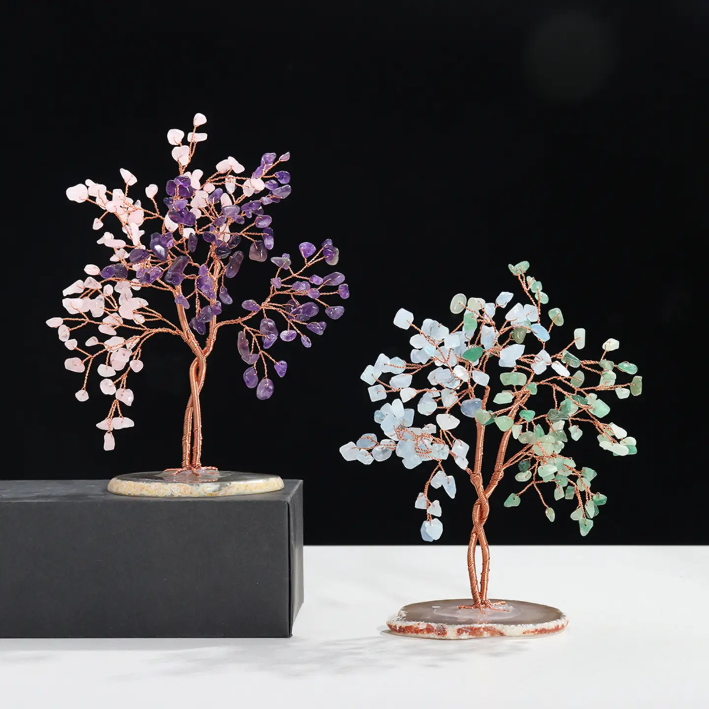 Crossing Gemstone Crystal Tree Amethyst & Rose Quartz