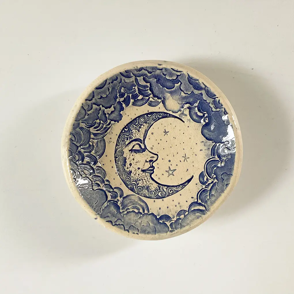 Pottery Dish Crescent Blue Moon