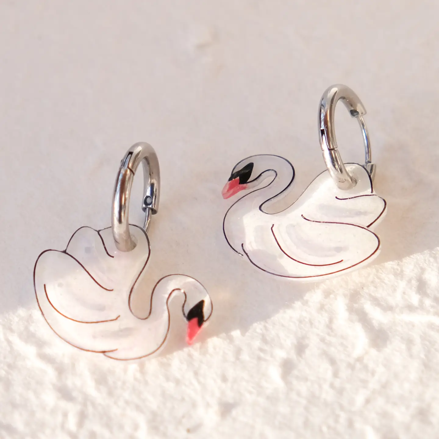 White Swan Elegant Silver Huggie Hoop Earrings
