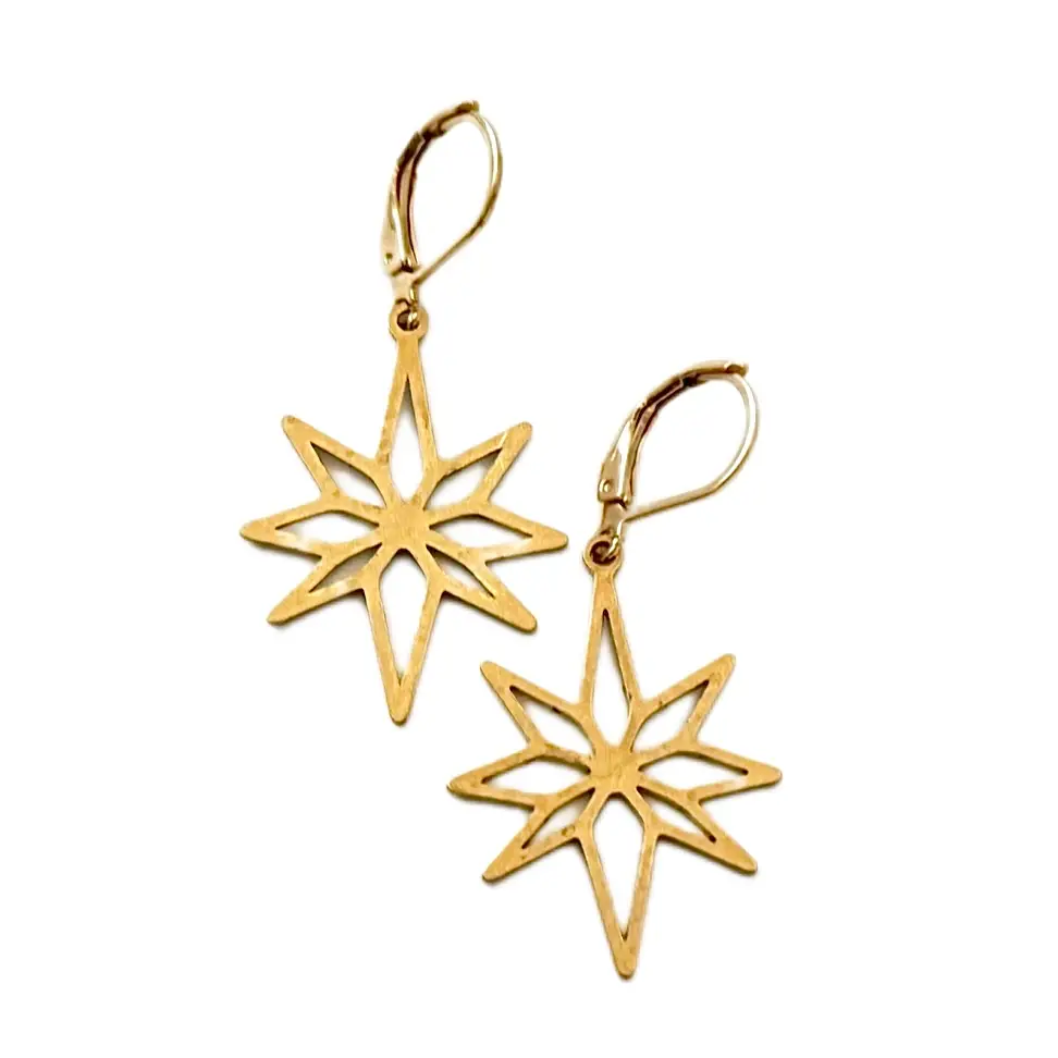 Brass North Star Earrings