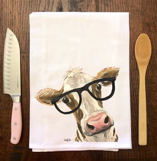 Cow w/ Glasses Kitchen Towel
