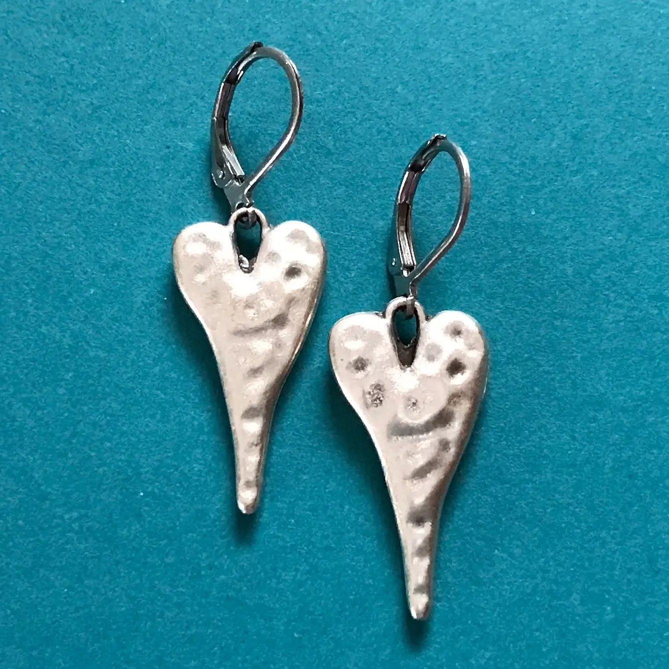 Silver Hammered Heart Earrings