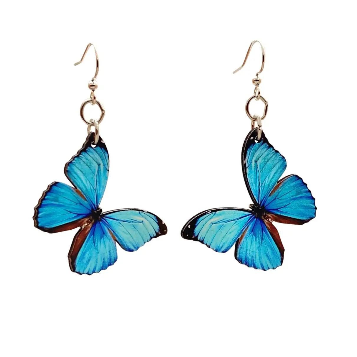 Wooden Earrings - Blue Butterfly