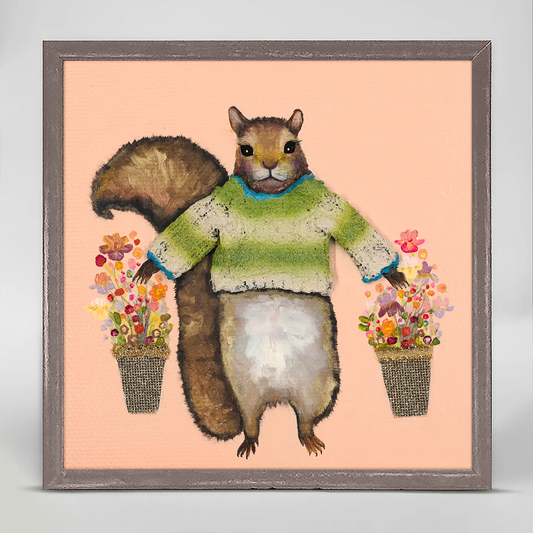 Squirrel in Green Sweater Mini Canvas