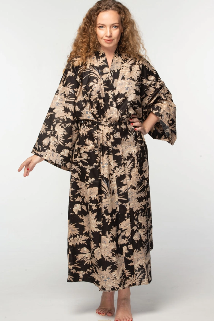 Kimono Robe - Black & Gold