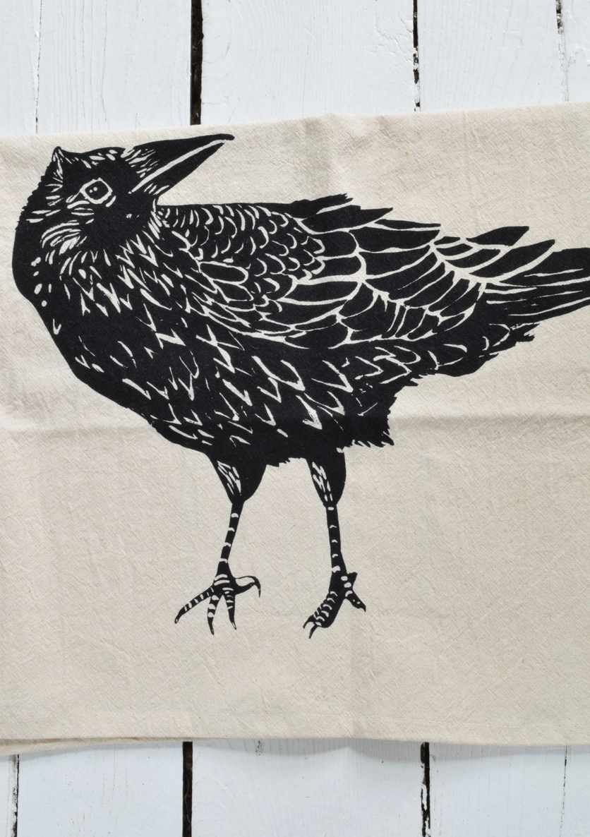 Organic Cotton Crow Tea Towel Black