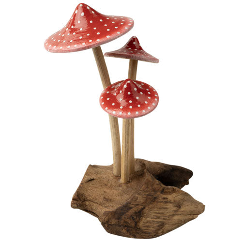 Carved Driftwood 3 Red Mushrooms