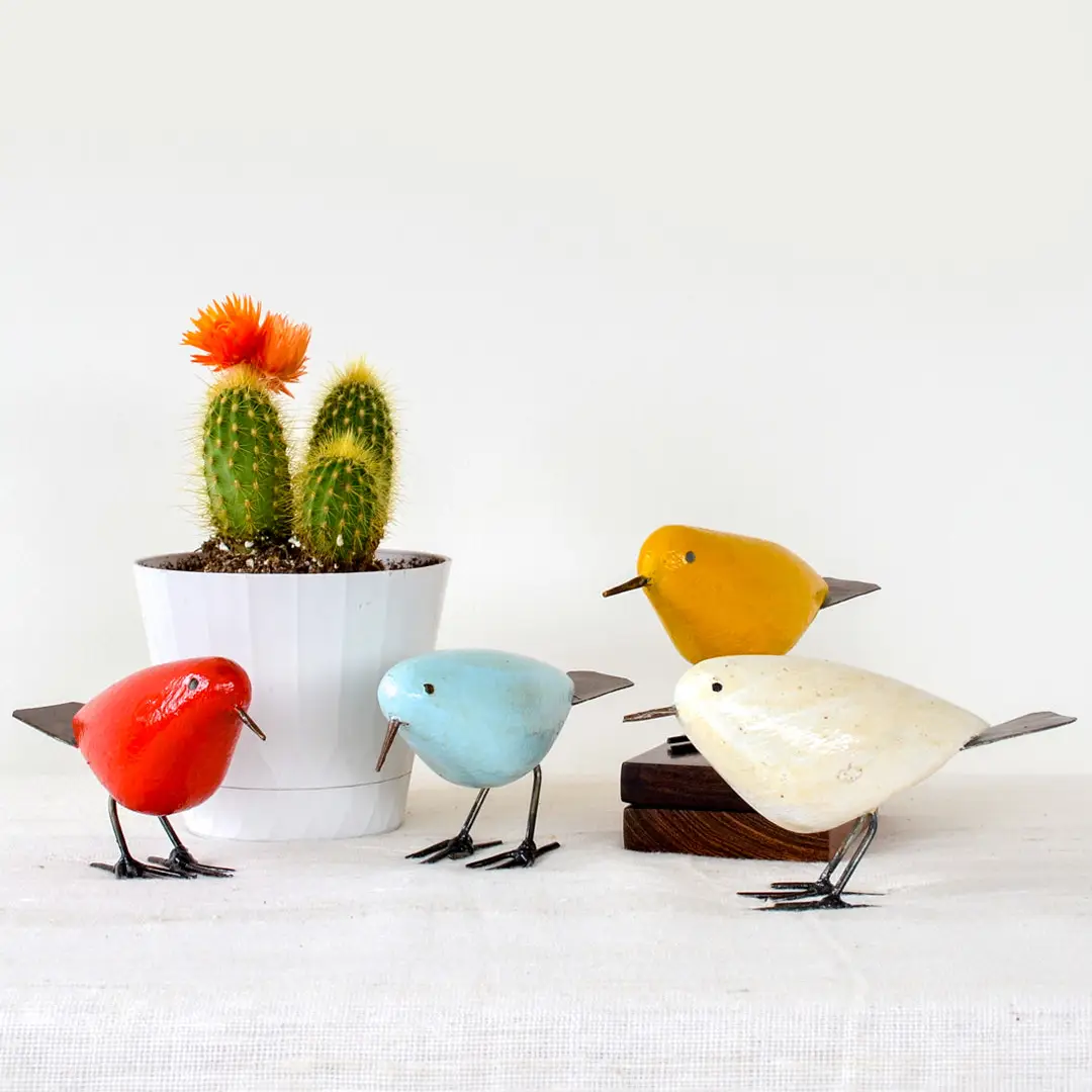 Painted Stone + Metal Bird