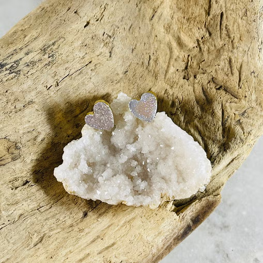 Druzy Heart Stud Earrings