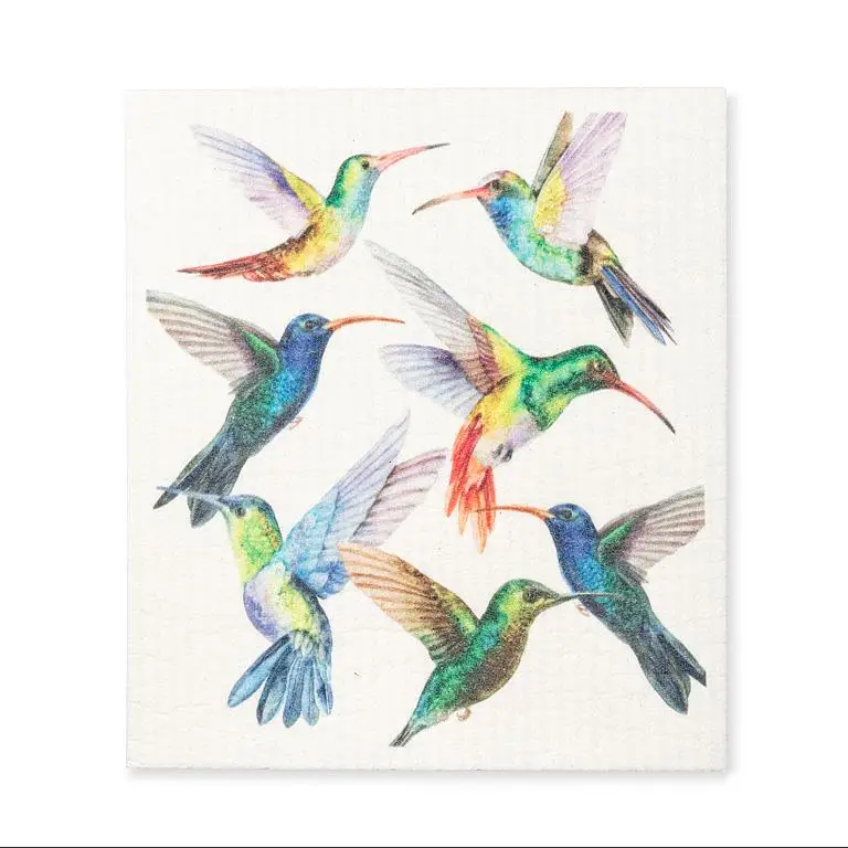 Colorful Humming Birds Swedish Dishcloth