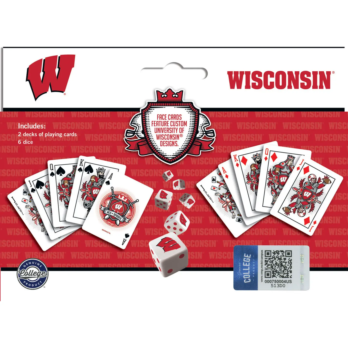 Wisconsin Badgers Playing Cards + Dice Set