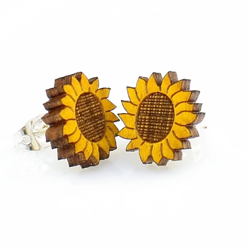 Wooden Earrings Sunflower Studs