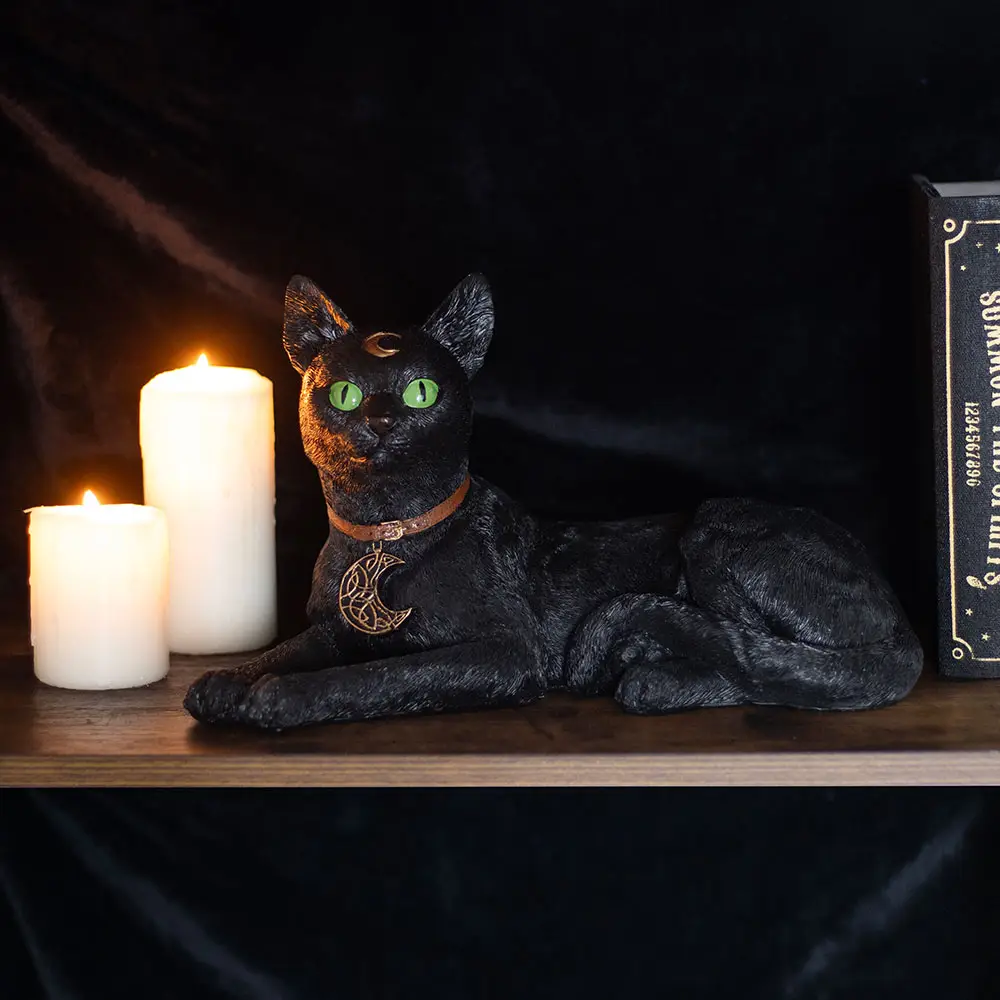 Gothic Laying Black Cat Figurine
