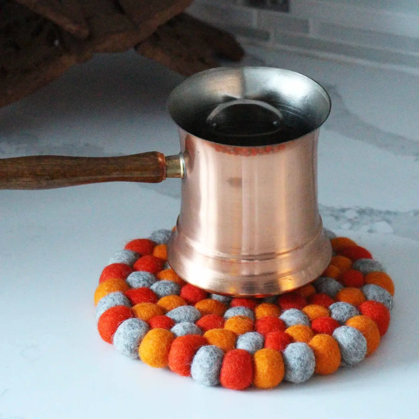 Felted Wool Ball Trivet - Oranges