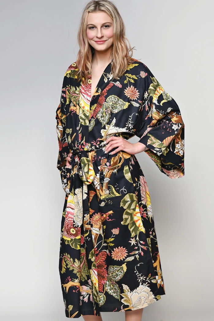 Kimono Robe - Black & Rose