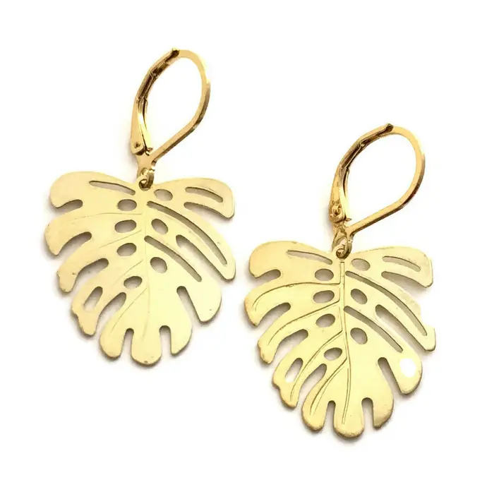 Brass Monstera Earrings