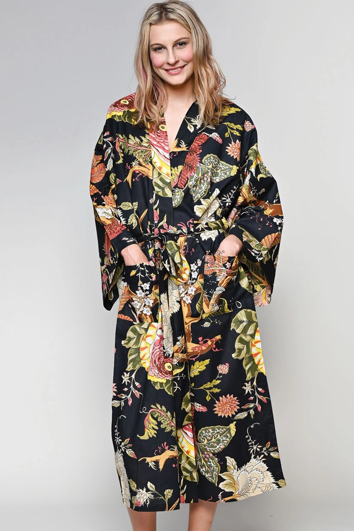 Kimono Robe - Black & Rose