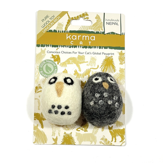 Felted Cat Toy Owls 2 pk