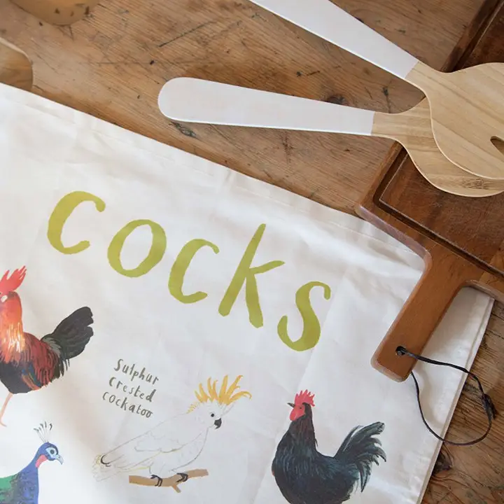 Cocks Bird Pun Cotten Tea Towel