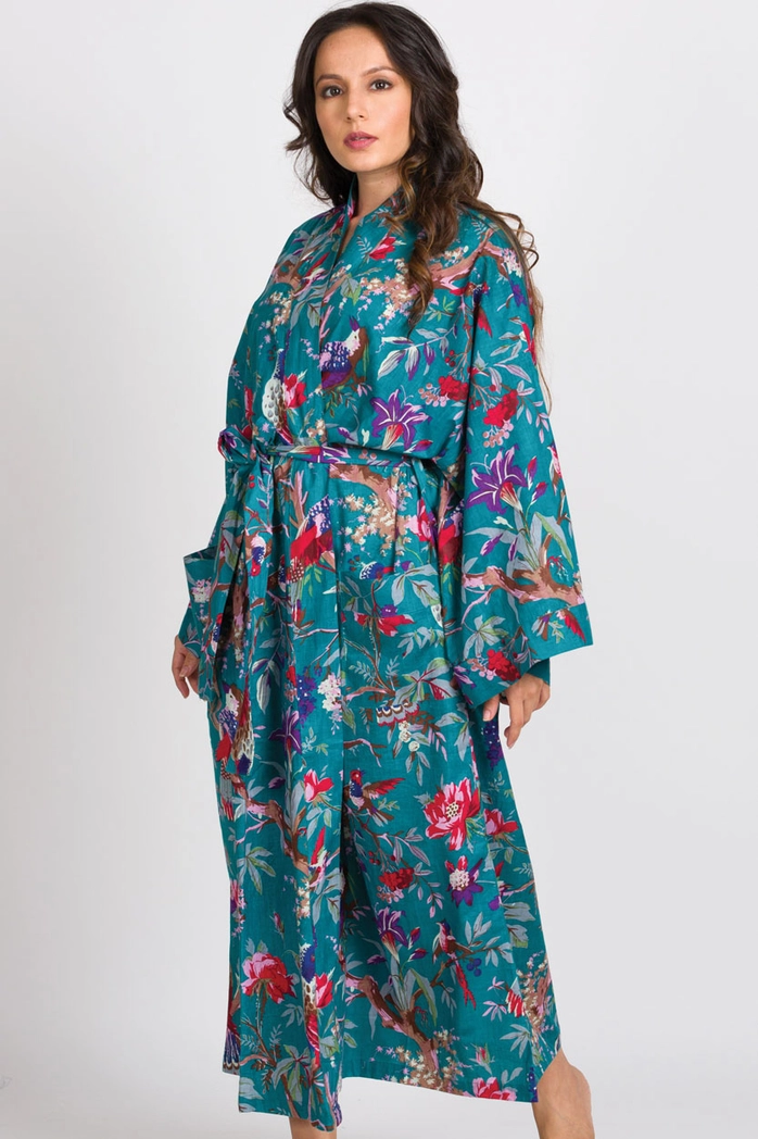 Kimono Robe - Teal & Rose