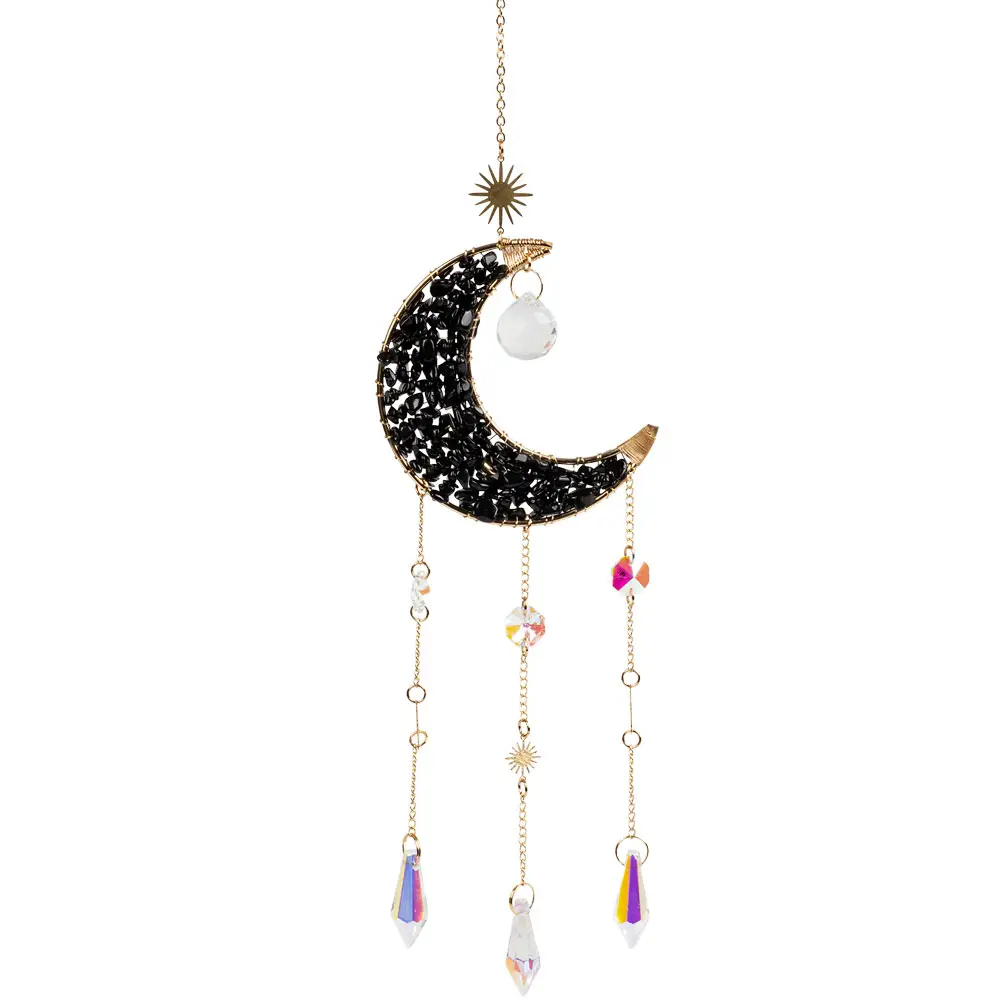 Black Obsidian Crescent Moon Hanging